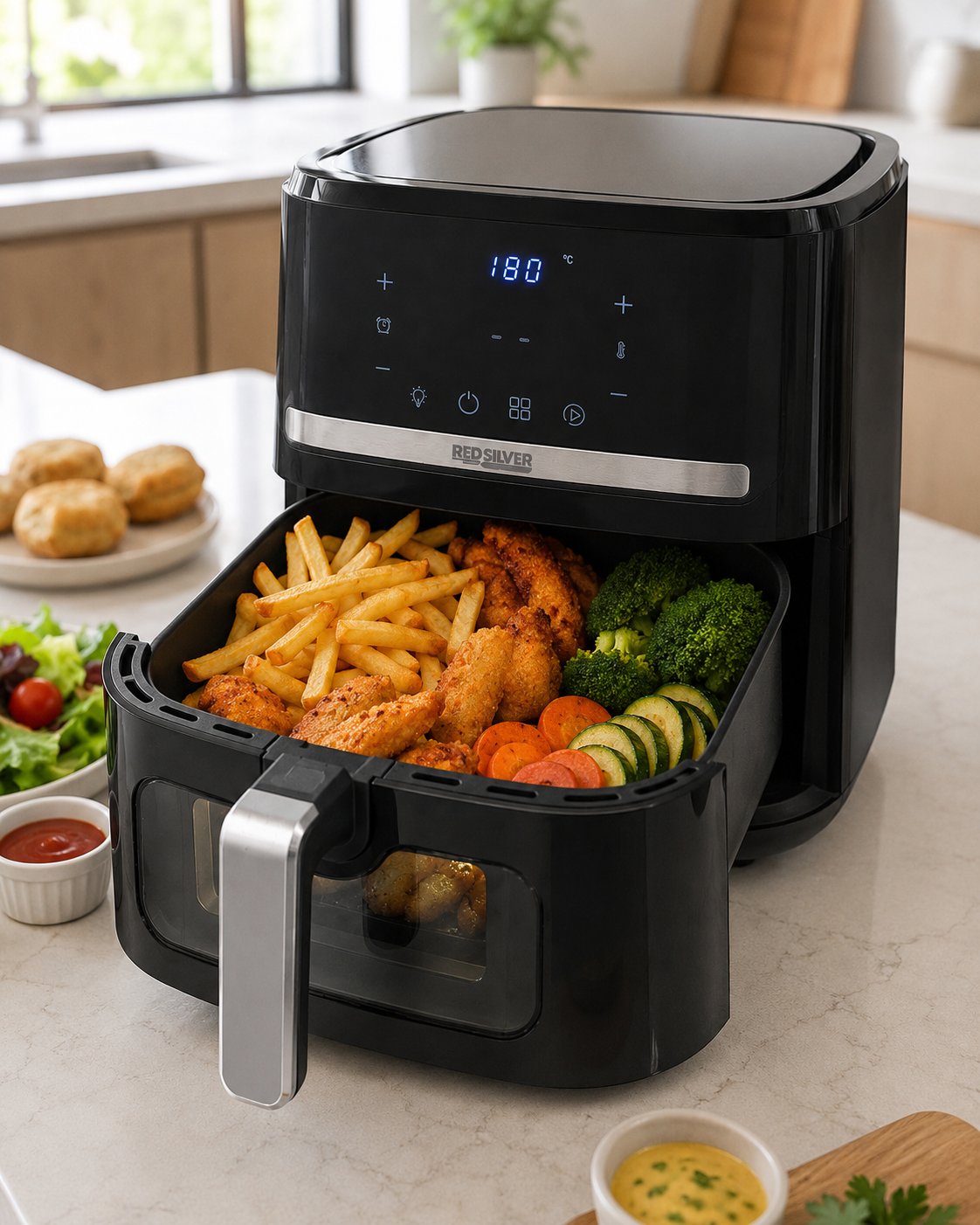 Air Fryer Red Silver Digital 12L — Visor Frontal + Painel Touch — imagem 1